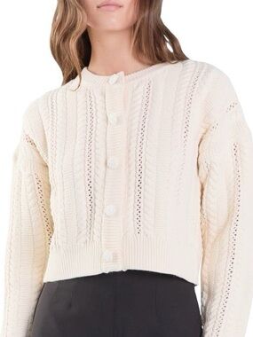 Endless Rose Cropped Cream Cable Knit Button-Front Sweater